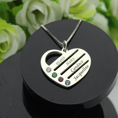 Personalised Mothers Heart Necklace Gift with Birthstone  Name  - All Birthstone™