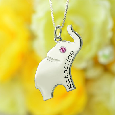 Good Luck Gifts - Elephant Necklace Engraved Name - All Birthstone™