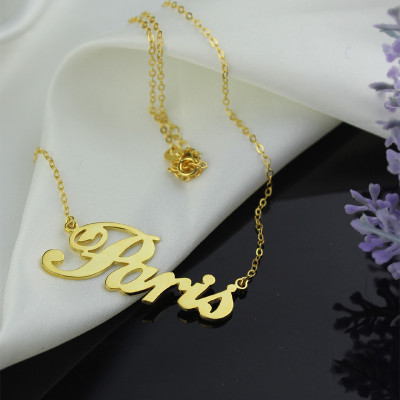 Paris Hilton Style Name Necklace 18ct Solid Gold - All Birthstone™