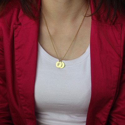 Personalised Initial Charm Discs Necklace 18ct Gold Plated - All Birthstone™