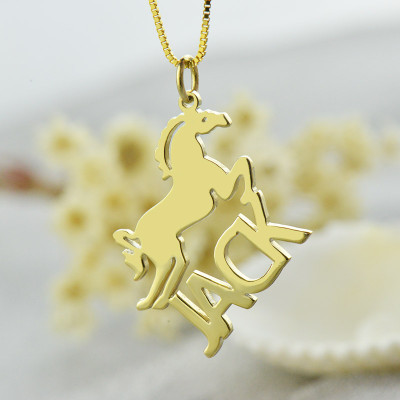 Kids Name Necklace with Horse 18ct Gold Plated - All Birthstone™