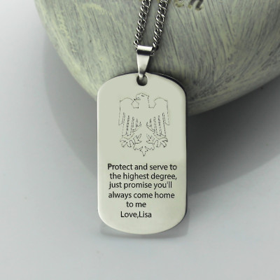 Man's Dog Tag Eagle Name Necklace - All Birthstone™