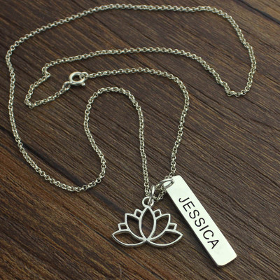 Yoga Necklace Lotus Flower Name Tag Sterling Silver - All Birthstone™
