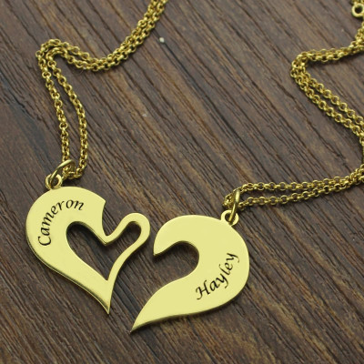Double Name Heart Friend Necklace Couple Necklace Set 18ct Gold Plated - All Birthstone™
