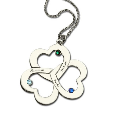 Personalised Three Triple Heart Shamrocks Necklace with Name - All Birthstone™