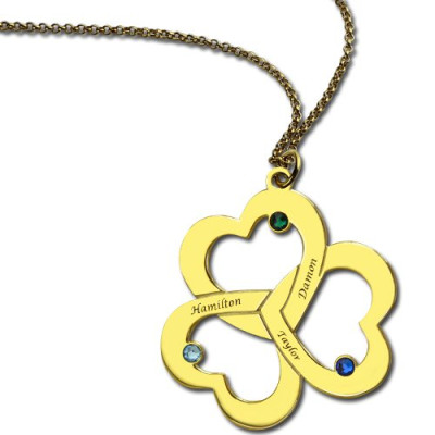 Birthstone Triple Heart Necklace Engraved Name in 18ct Gold Plated  - All Birthstone™