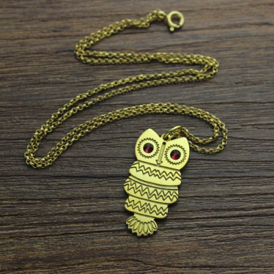 Cute Birthstone Owl Name Necklace 18ct Gold Plated  - All Birthstone™