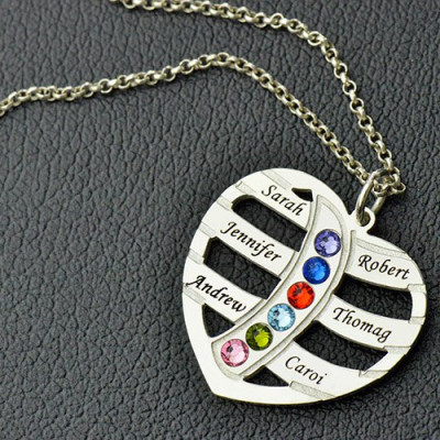 Moms Necklace With Kids Name  Birthstone In Sterling Silver  - All Birthstone™