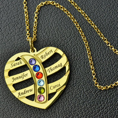 Mothers Necklace With Children Names  Birthstones 18ct Gold Plated  - All Birthstone™