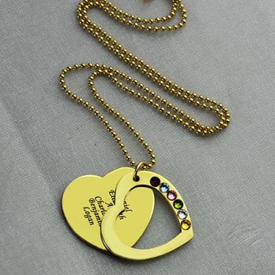 Heart Birthstones Necklace For Mother In Gold  - All Birthstone™