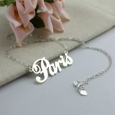 Paris Hilton Style Name Necklace 18ct Solid White Gold Plated - All Birthstone™