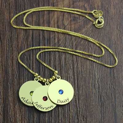Mother's Disc and Birthstone Charm Necklace 18ct Gold Plated  - All Birthstone™