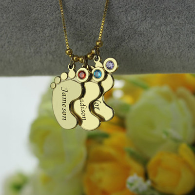 Mother Pendant Baby Feet Necklace 18ct Gold Plated - All Birthstone™