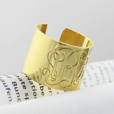 Script Monogram Cuff Ring Gifts 18ct Gold Plated - All Birthstone™