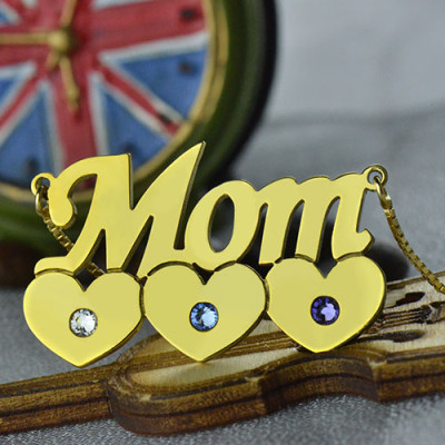 Moms Necklace With Children Birthstone In 18ct Gold Plated  - All Birthstone™