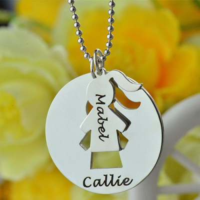 Mother Daughter Necklace Set Engraved Name Sterling Silver - All Birthstone™