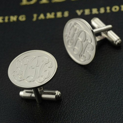 Engraved Cufflinks with Monogram Sterling Silver - All Birthstone™