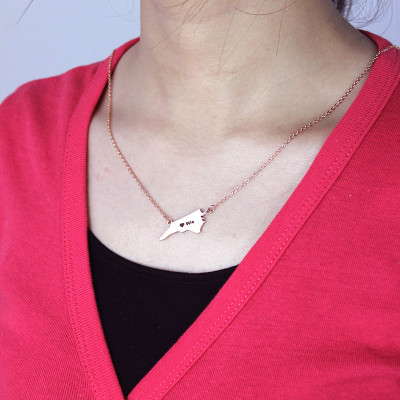 Personalised NC State USA Map Necklace With Heart  Name Rose Gold - All Birthstone™