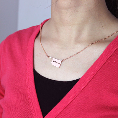 America Oklahoma State USA Map Necklace With Heart  Name Rose Gold - All Birthstone™