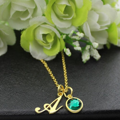 Custom Birthstone Initial Necklace 18ct Gold Plated  - All Birthstone™