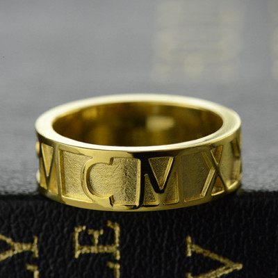 18ct Gold Plated Roman Numeral Date Rings - All Birthstone™