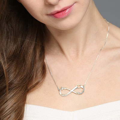 Heart Infinity Necklace 3 Names Sterling Silver - All Birthstone™