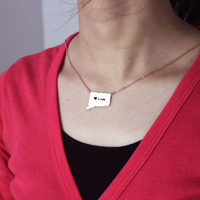 Connecticut Connecticut State Shaped Necklaces With Heart  Name Rose Gold - All Birthstone™