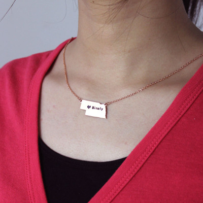 Custom Nebraska State Shaped Necklaces With Heart  Name Rose Gold - All Birthstone™