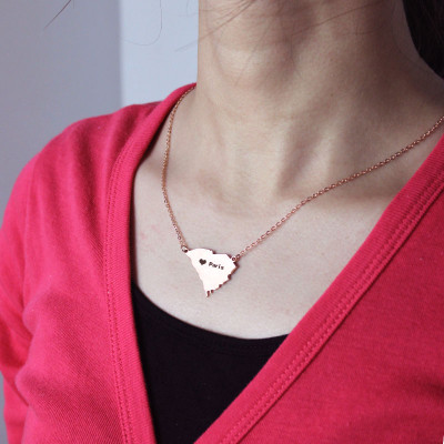 South Carolina State Shaped Necklaces With Heart  Name Rose Gold - All Birthstone™