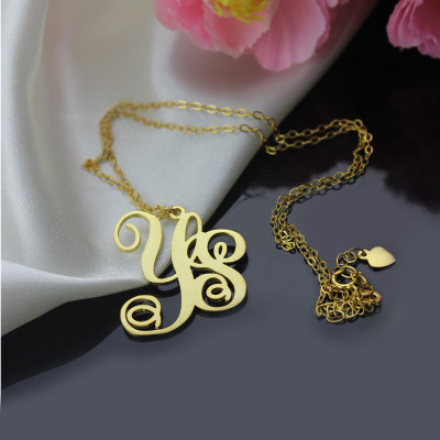 Personalised 18ct Gold Plated Vine Font 2 Initial Monogram Necklace - All Birthstone™