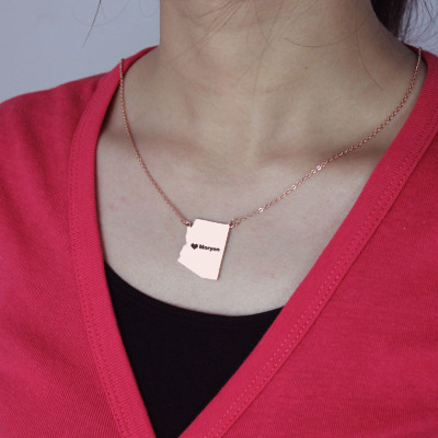 Custom Arizona State Shaped Necklaces With Heart  Name Rose Gold - All Birthstone™