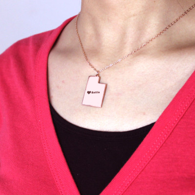 Custom Utah State Shaped Necklaces With Heart  Name Rose Gold - All Birthstone™