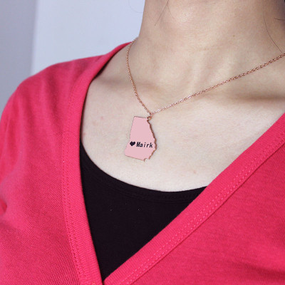 Custom Georgia State Shaped Necklaces With Heart  Name Rose Gold - All Birthstone™