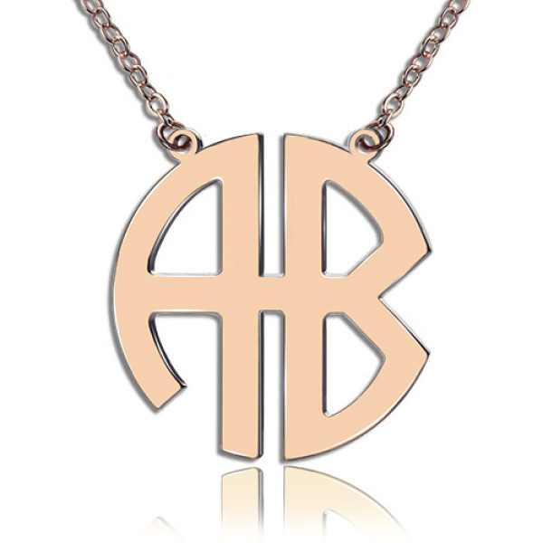 Two Initial Block Monogram Pendant Necklace Solid Rose Gold - All Birthstone™