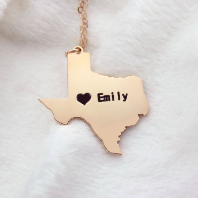 Texas State USA Map Necklace With Heart  Name Rose Gold - All Birthstone™
