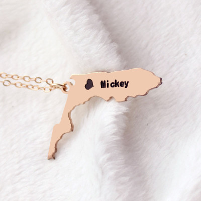 Custom Florida State USA Map Necklace With Heart  Name Rose Gold - All Birthstone™