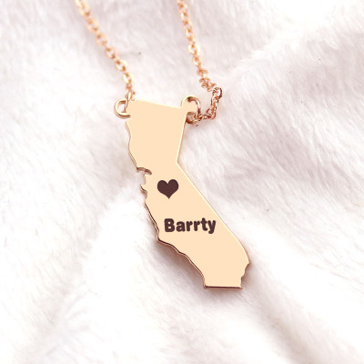 California State Shaped Necklaces With Heart  Name 18ct Rose Gold Plated - All Birthstone™