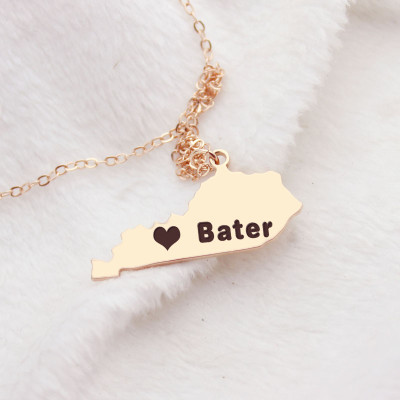 Custom Kentucky State Shaped Necklaces With Heart  Name Rose Gold - All Birthstone™