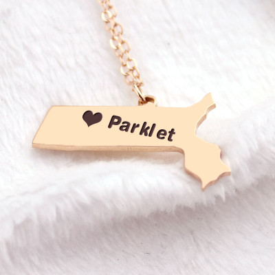 Massachusetts State Shaped Necklaces With Heart  Name Rose Gold - All Birthstone™