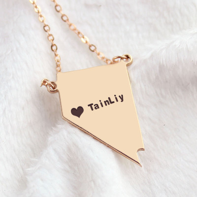 Custom Nevada State Shaped Necklaces With Heart  Name Rose Gold - All Birthstone™