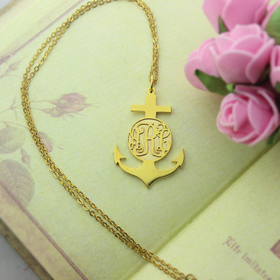 18ct Gold Plated Anchor Monogram Initial Necklace - All Birthstone™