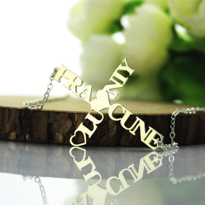 Personalised Two Name Cross Necklace Sterling Silver - All Birthstone™