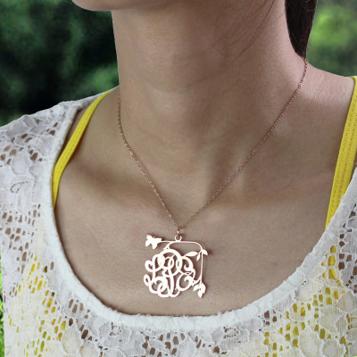 Butterfly and Vines Monogrammed Necklace 18ct Rose Gold Plated - All Birthstone™