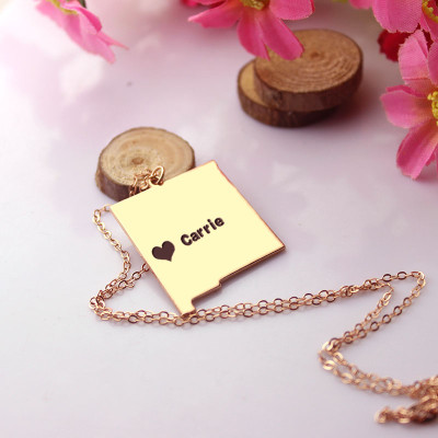Custom New Mexico State Shaped Necklaces With Heart  Name Rose Gold - All Birthstone™