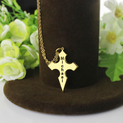 Gold Plated 925 Silver Conical Shape Cross Name Necklace - All Birthstone™