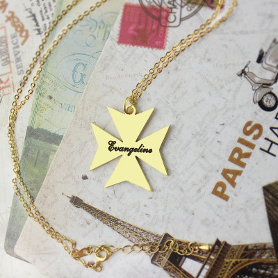 Gold Plated 925 Silver Maltese Cross Name Necklace - All Birthstone™
