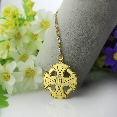 Engraved Celtic Cross Necklace 18ct Gold Plated 925 Silver - All Birthstone™