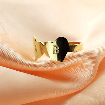 Custom Double Heart Ring Engraved Letter 18ct Gold Plated - All Birthstone™