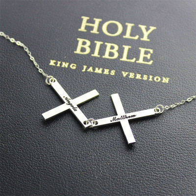 Silver Greece Double Cross Name Necklace - All Birthstone™