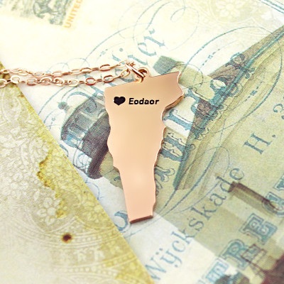 Custom Vermont State USA Map Necklace With Heart  Name Rose Gold - All Birthstone™